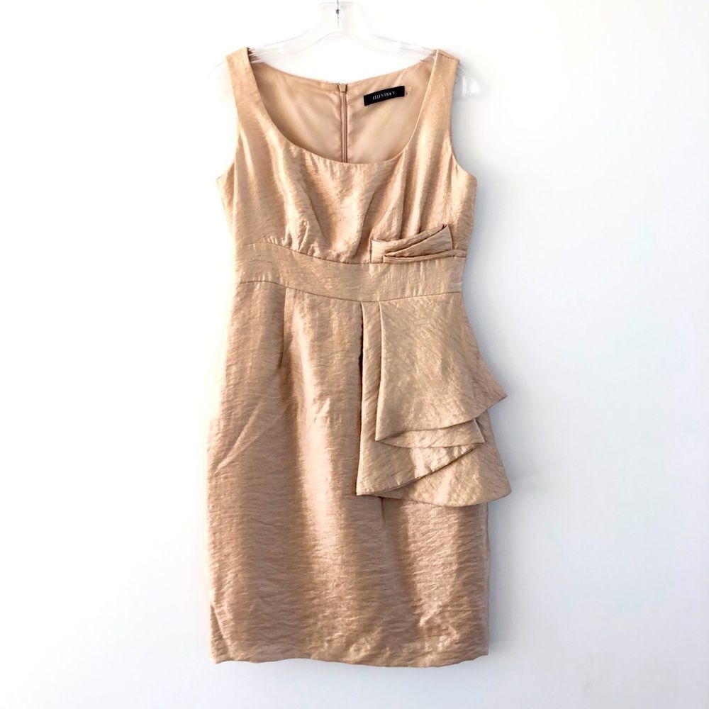Ellen Tracy Shimmering Gold Draped Front Scoop Neck Tank Party Dress